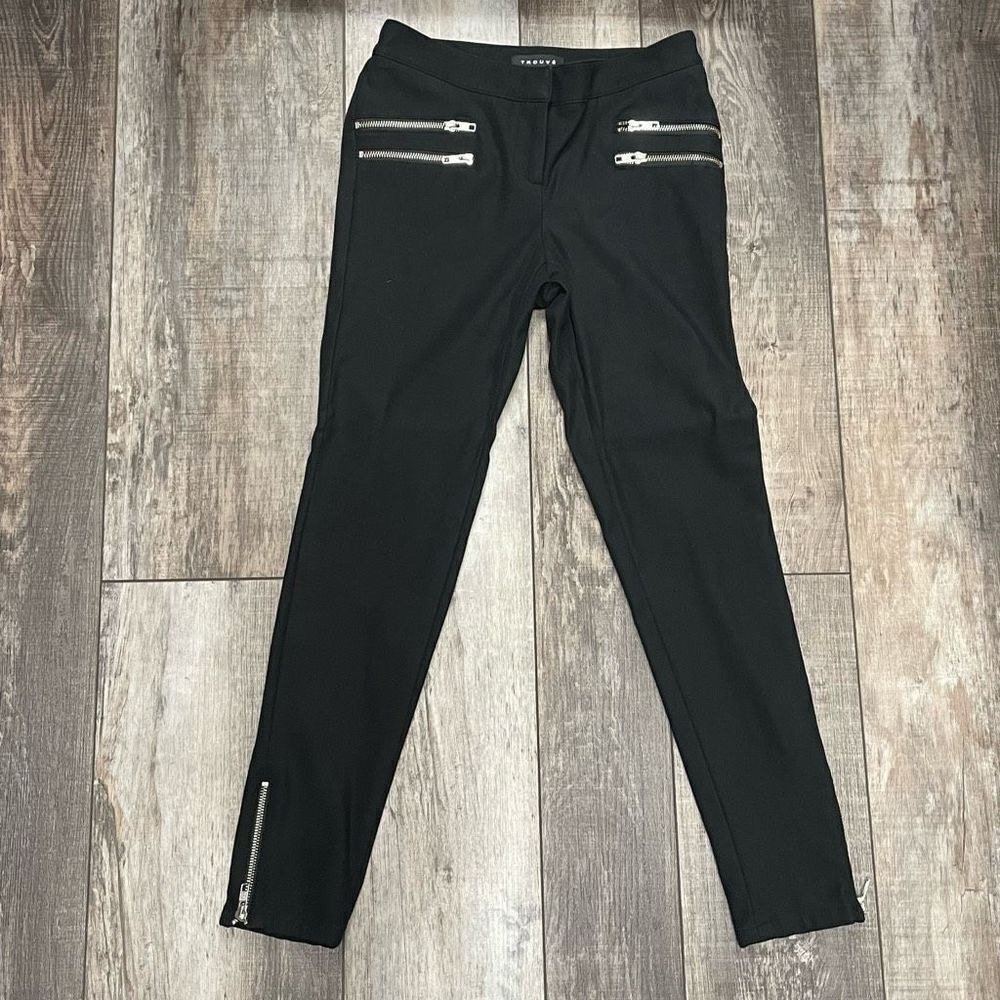 Trouve Nordstrom Skinny Pants Zipper Pocket and Ankle Detail Stretchy Black Sz 0